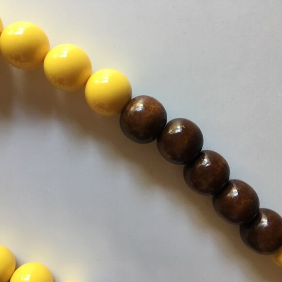 Massive chunky yellow and dark brown beaded necklace, graduated - Picture 7 of 8